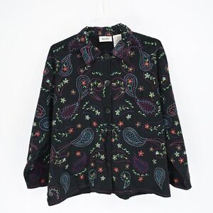 Units Woman Women's Black Embroidered Paisley Floral Button Front Jacket Size 2X
